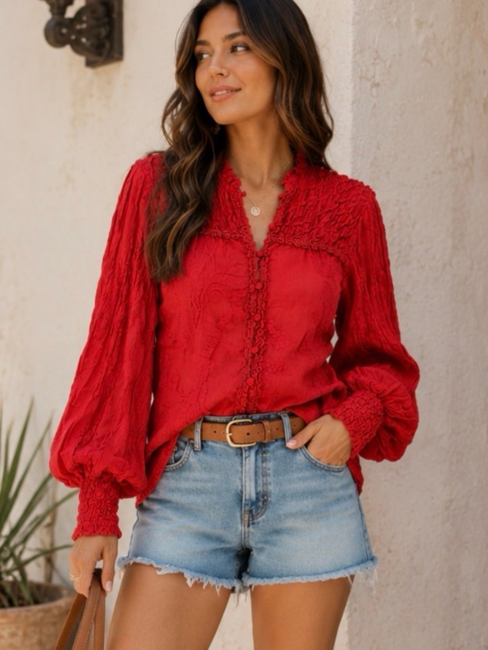 Alexis Linen Silk Embroidered Boho Blouse
